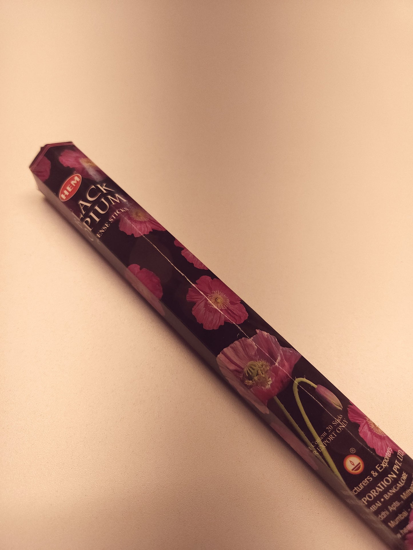 HEM Black Opium incense sticks.