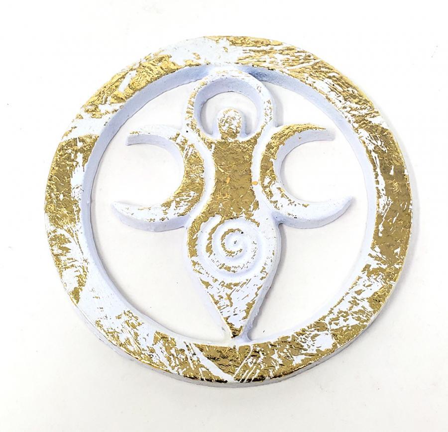 Goddess Metal Altar Tile – White with Gold Finish (4")