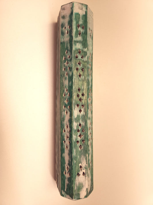 Green Whitewash Wooden Incense Burner