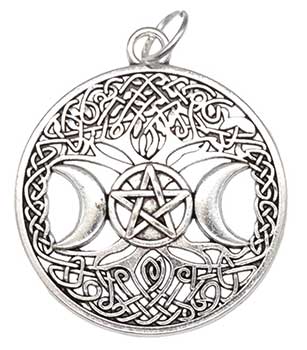 1 1/4" Tree Of Life Triple Moon Pentagram Amulet