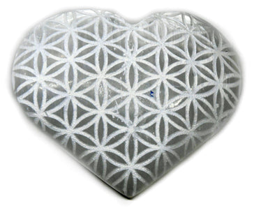 3" Selenite Heart , Flower Of Life