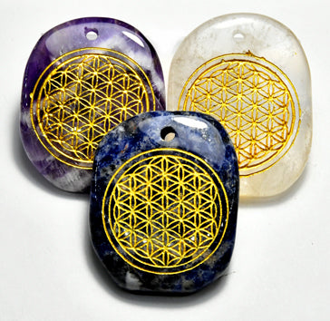 (set Of 4 Flower Of Life Worry Stone W/ Hole