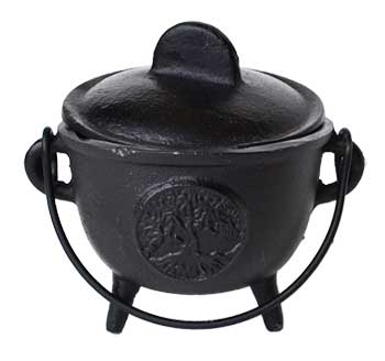 5" Cast Iron Cauldron W/ Lid Tree Of Life