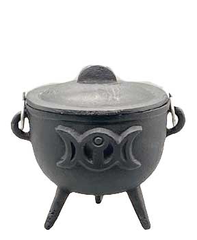 4.5" Triple Moon Cast Iron Cauldron W/ Lid