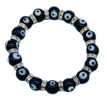 8mm Evil Eye, Black Bracelet