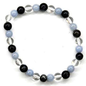 6mm Blk Labradorite, Angelite, Quartz Bracelet