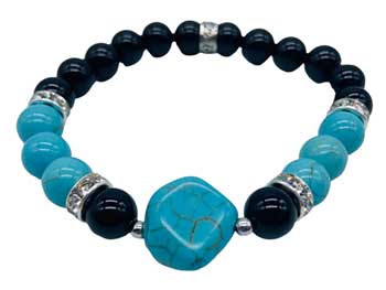 8mm Black Onyx, Turquoise, Turquoise Nugget Bracelet