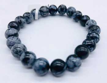 8mm Obsidian, Snowflake Bracelet