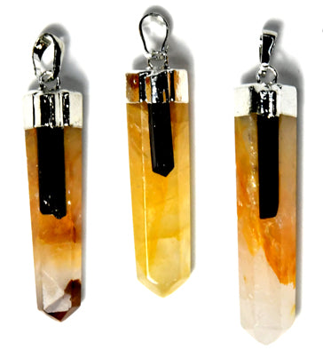 Golden Qtz W Tourmaline Pendant