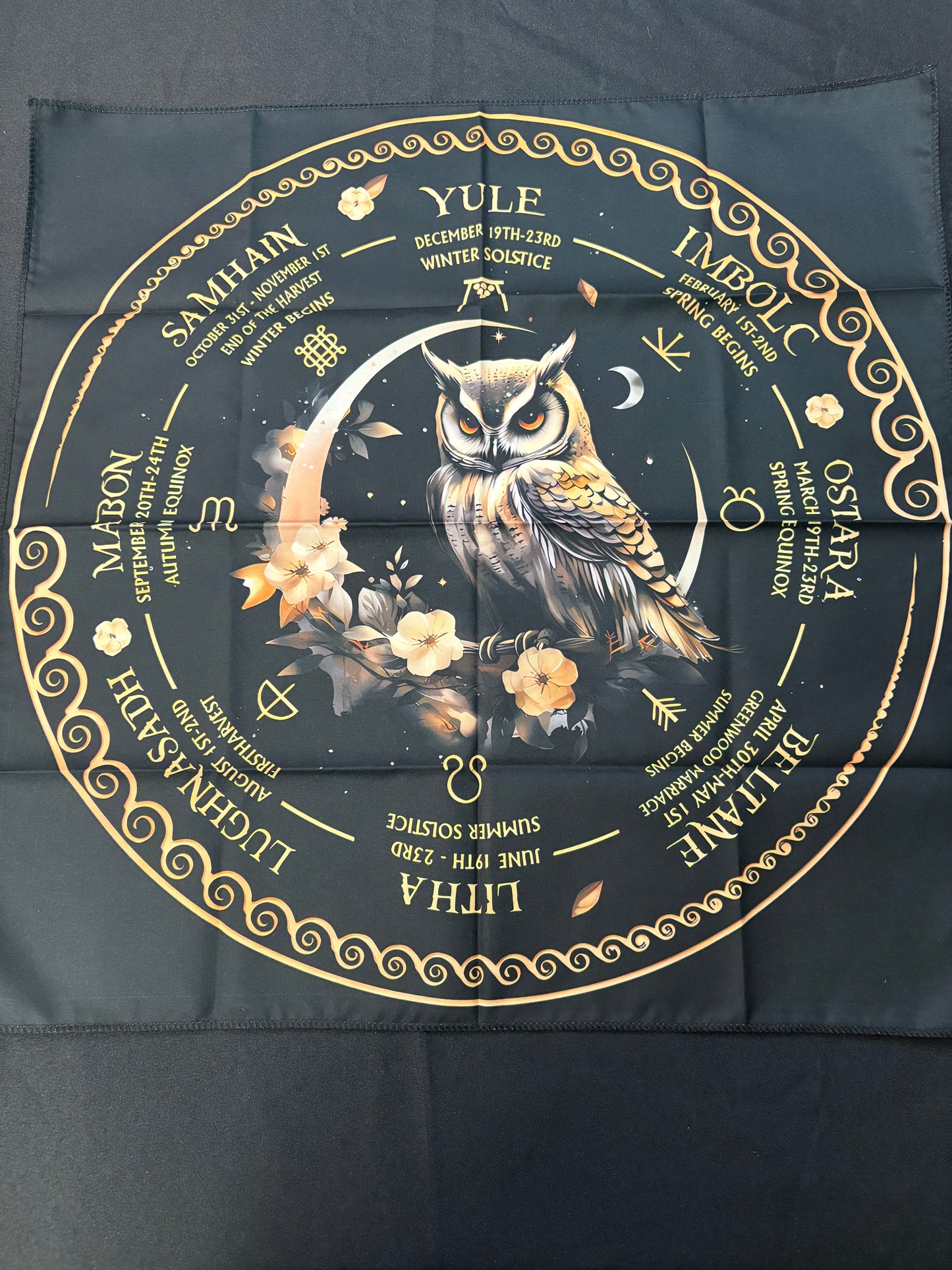 The Wheel of the Year Owl Altar Cloth