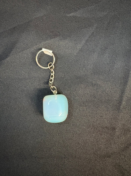 Smooth Square Opalite Tumble Keychain