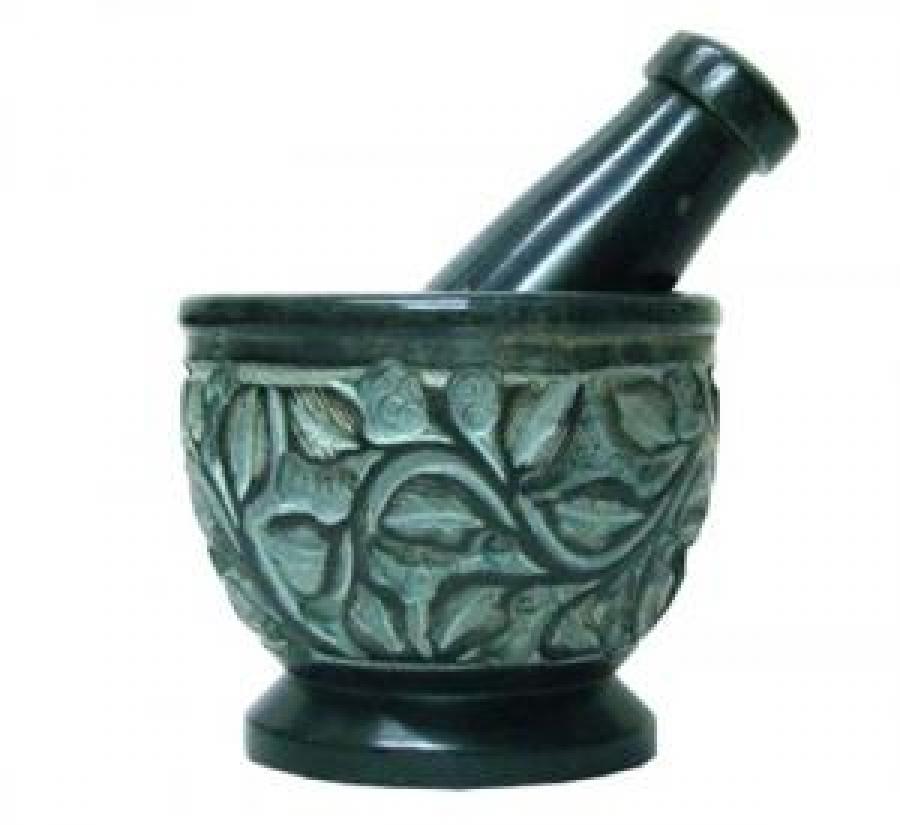 Carved Soapstone Mortar &amp; Pestle – 2.5"H x 3"D
