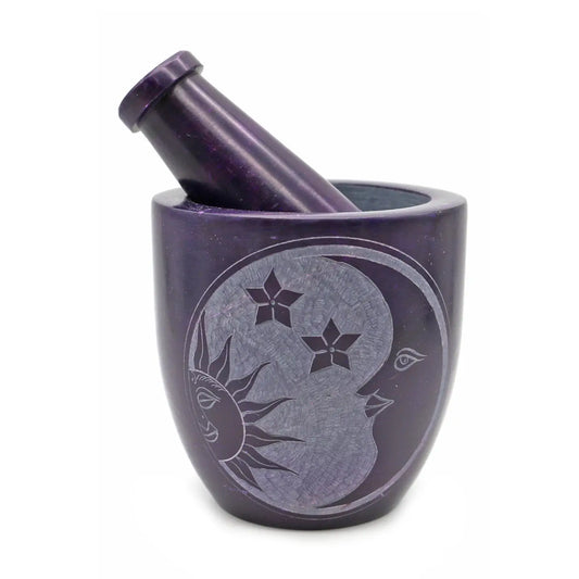 4" x 3.5" Soapstone Mortar &amp; Pestle - Purple Celestial