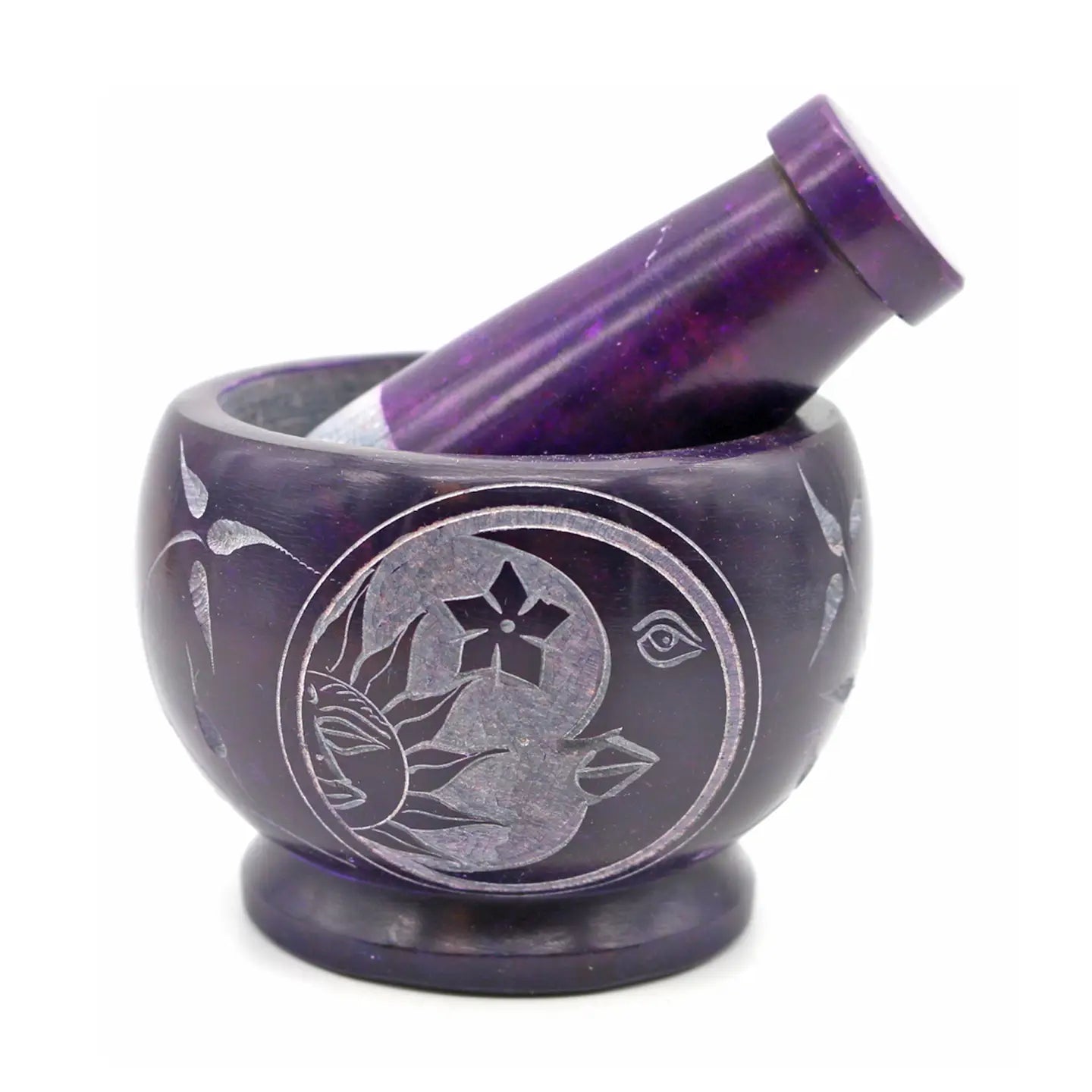 3" x 3.5" Soapstone Mortar & Pestle Purple Celestial